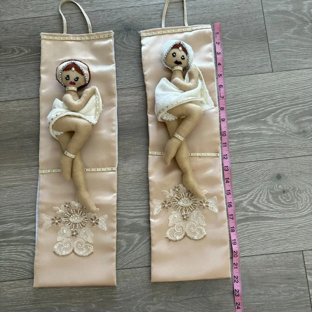Handmade Textile Detachable Beige Embellished Doll Wall Hangings 22